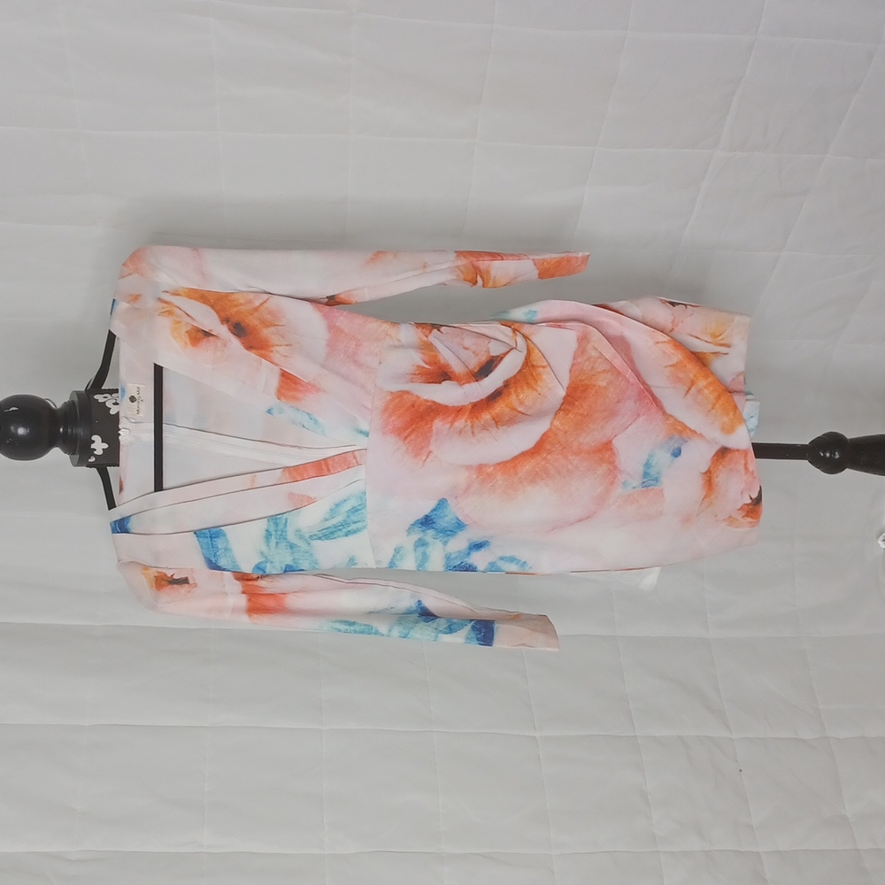 Beautiful Morning Mist Long Sleeved Mini Dress with Deep V Neck Front